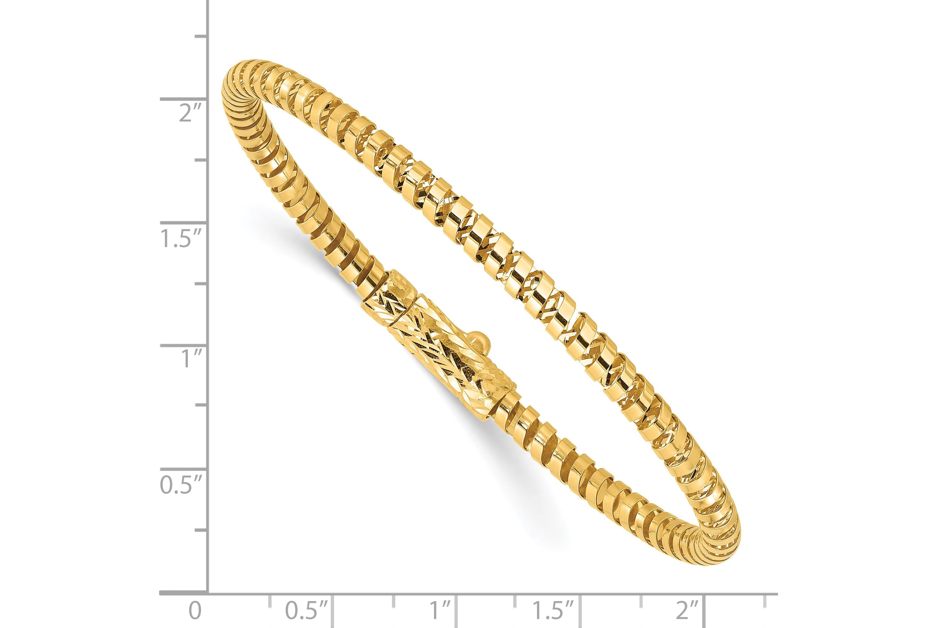 14K Yellow Gold Polished and Diamond-cut Fancy Spiral Bangle