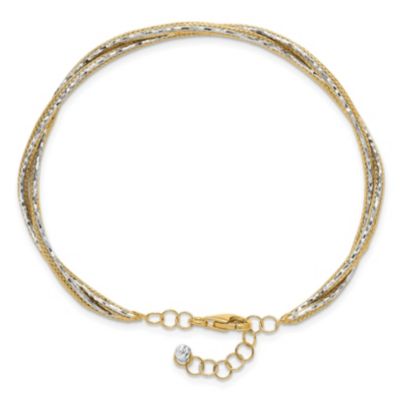 14K Two-tone Diamond-cut and Textured Braided with Safety Chain Bangle