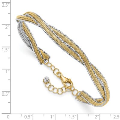 14K Two-tone Diamond-cut and Textured Braided with Safety Chain Bangle