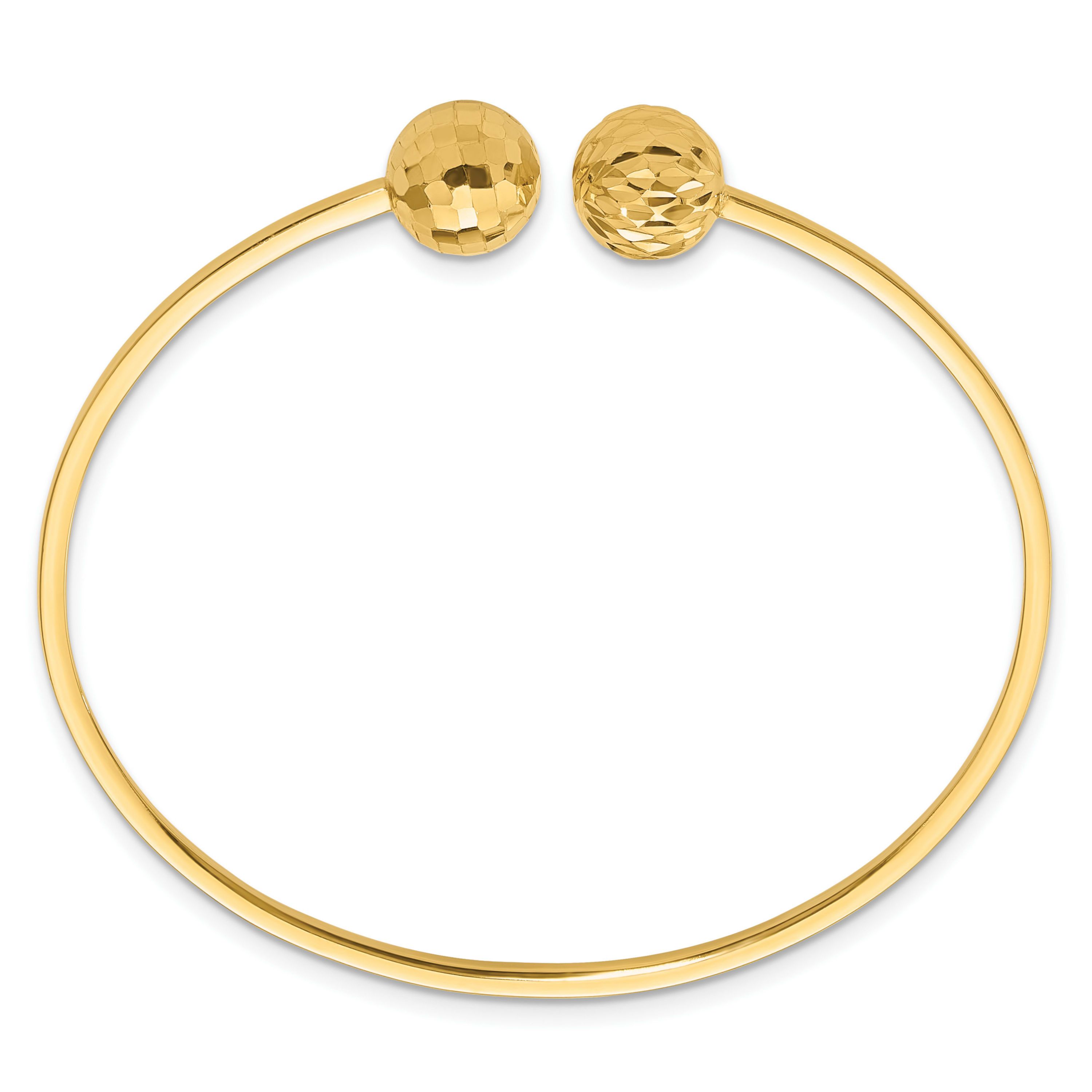 14K Yellow Gold Polished and Diamond-cut Ball Flexible Cuff Bangle Bracelet