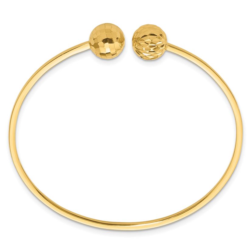 14K Yellow Gold Polished and Diamond-cut Ball Flexible Cuff Bangle Bracelet