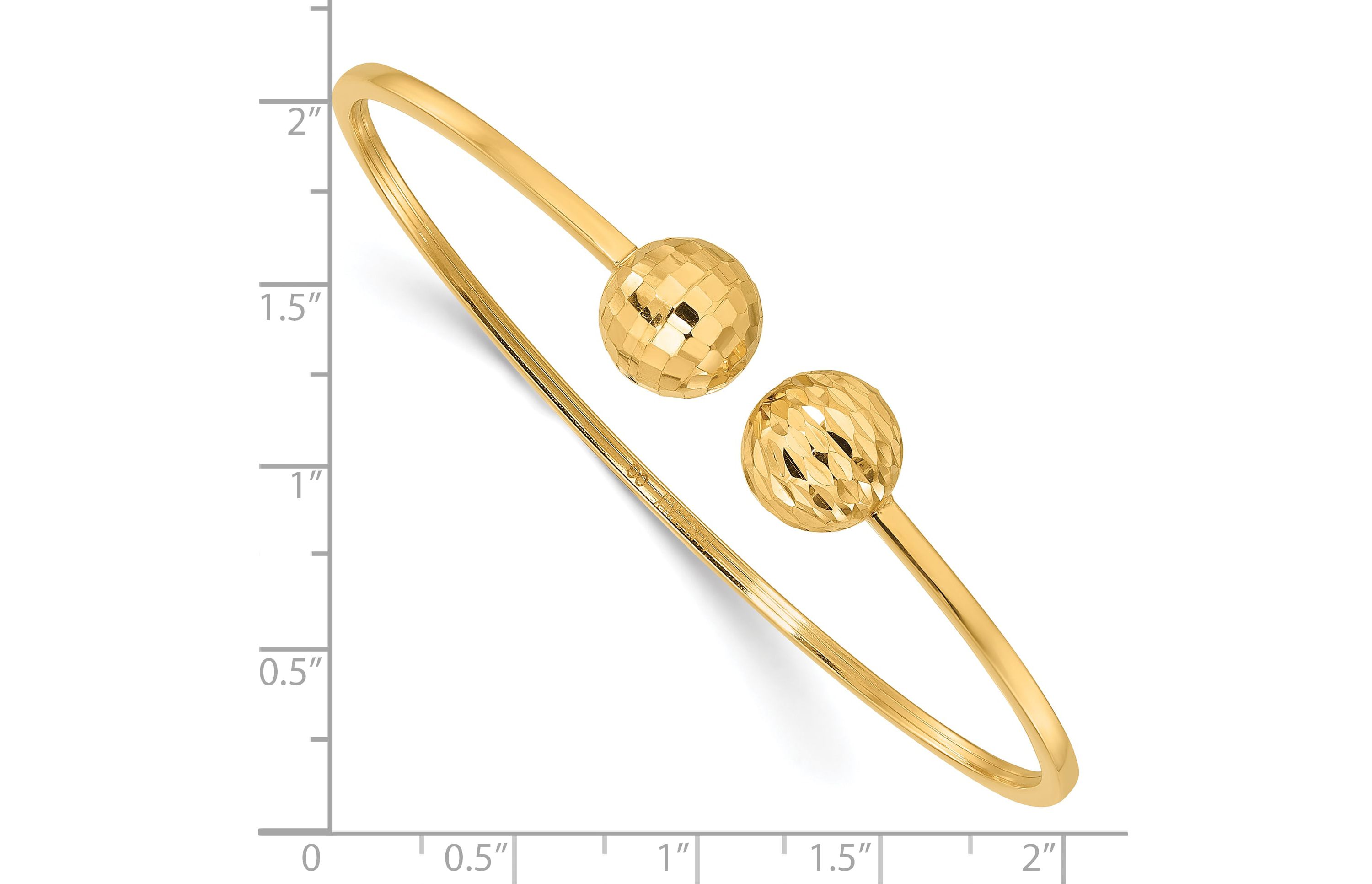 14K Yellow Gold Polished and Diamond-cut Ball Flexible Cuff Bangle Bracelet