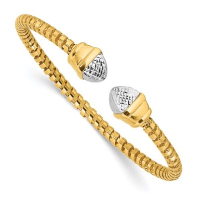 14K Yellow Gold with Rhodium Diamond-cut Fancy Spiral Cuff Bracelet