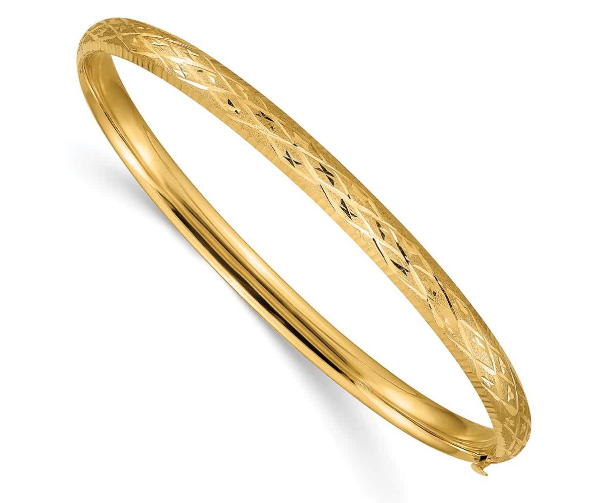 14K Yellow Gold 3/16 Diamond-cut Fancy Hinged Bangle Bracelet