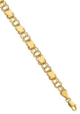 Belk & Co 14K Yellow Gold Double Link with Hearts Charm 7 Inch Bracelet