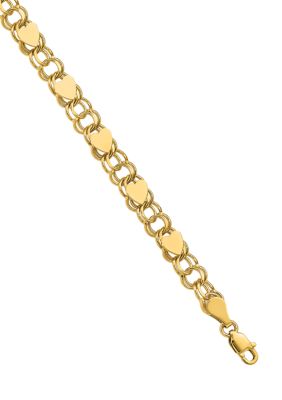 Belk & Co 14K Yellow Gold Double Link with Hearts Charm 8 Inch Bracelet