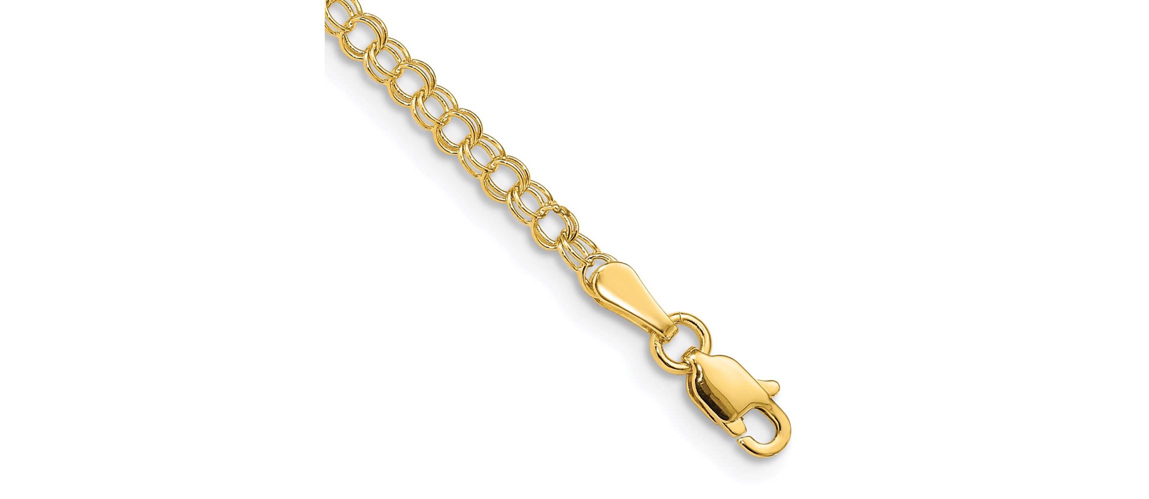 14K Yellow Gold 3mm Solid Double Link Charm Bracelet