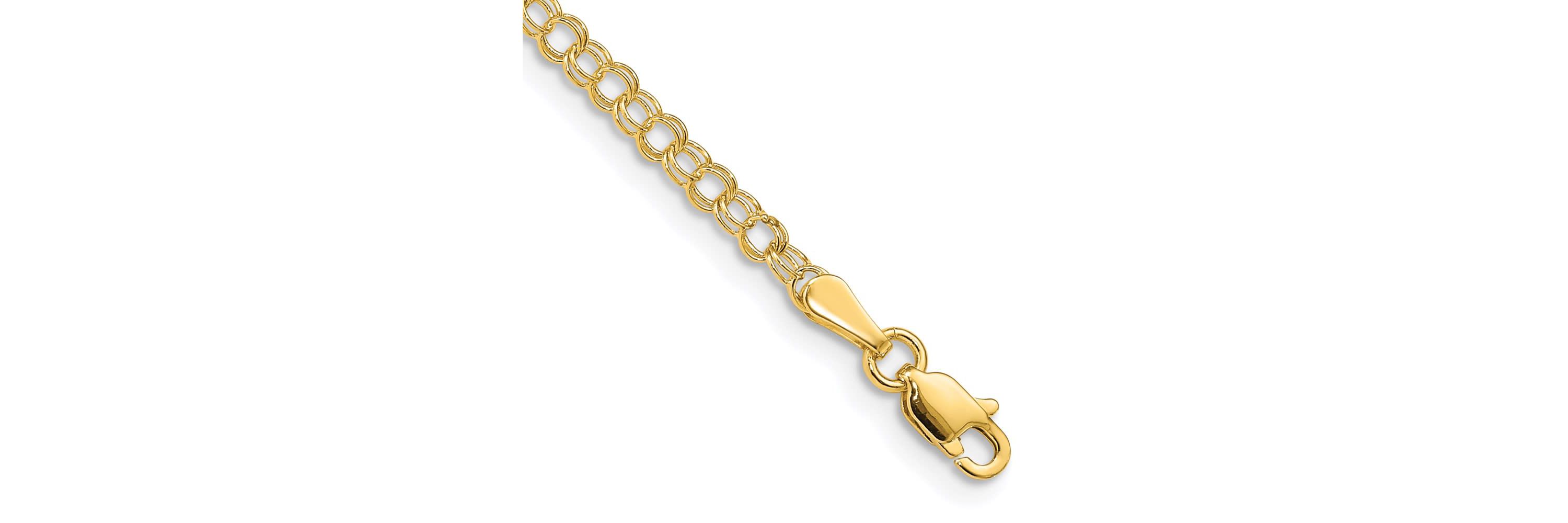 14K Yellow Gold 3mm Solid Double Link Charm Bracelet