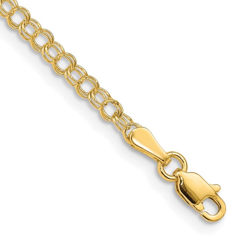 14K Yellow Gold 3mm Solid Double Link Charm Bracelet