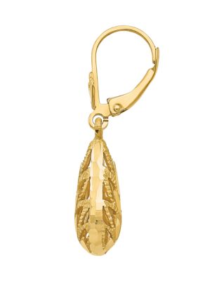 14K Yellow Gold Polished and Diamond-Cut Dangle Leverback Earrings