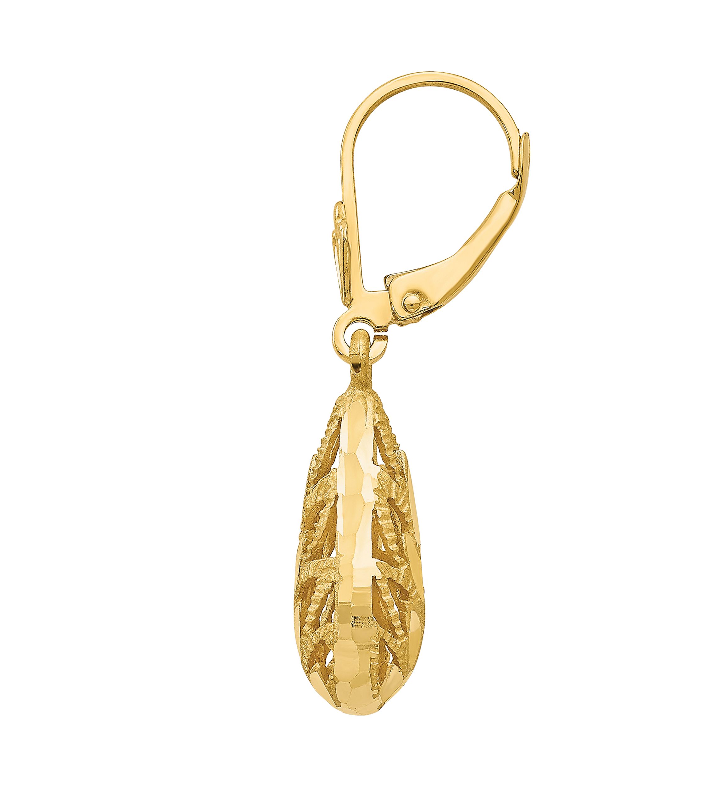 14K Yellow Gold Polished and Diamond-Cut Dangle Leverback Earrings