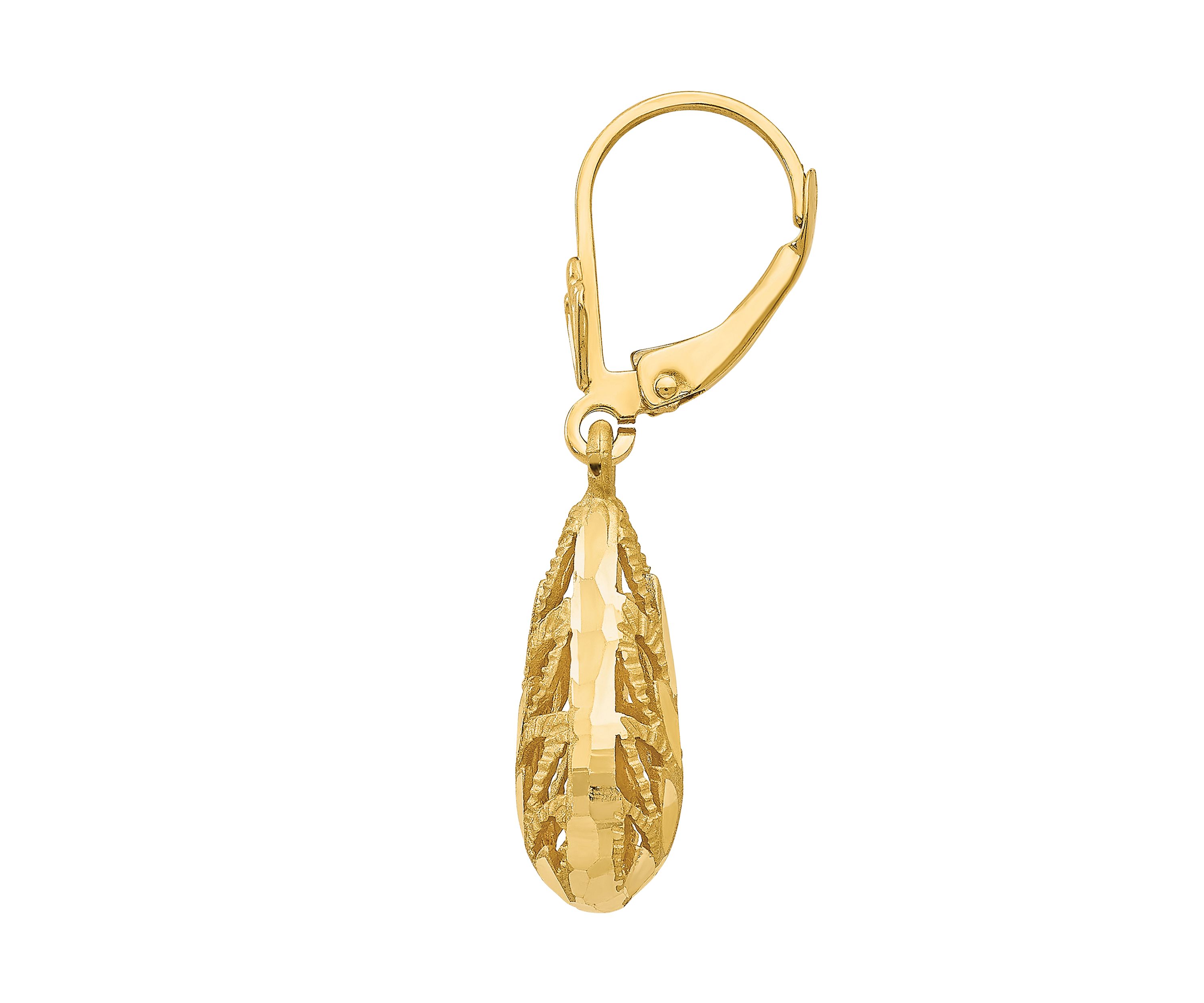 14K Yellow Gold Polished and Diamond-Cut Dangle Leverback Earrings