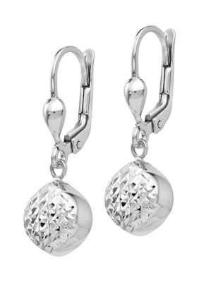 14K White Gold Polished and Diamond-Cut Dangle Leverback Earrings