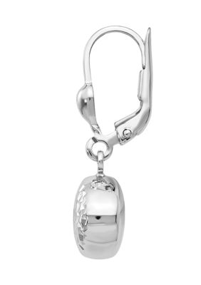 14K White Gold Polished and Diamond-Cut Dangle Leverback Earrings