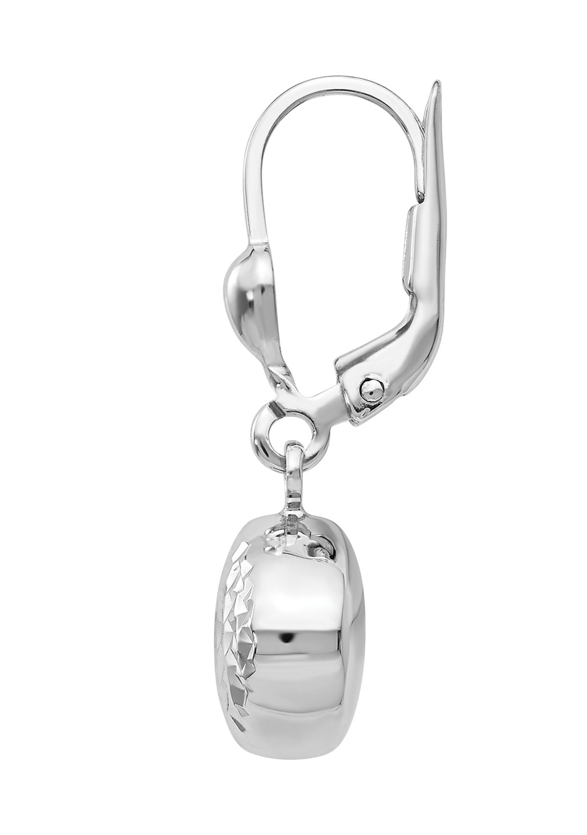 14K White Gold Polished and Diamond-Cut Dangle Leverback Earrings