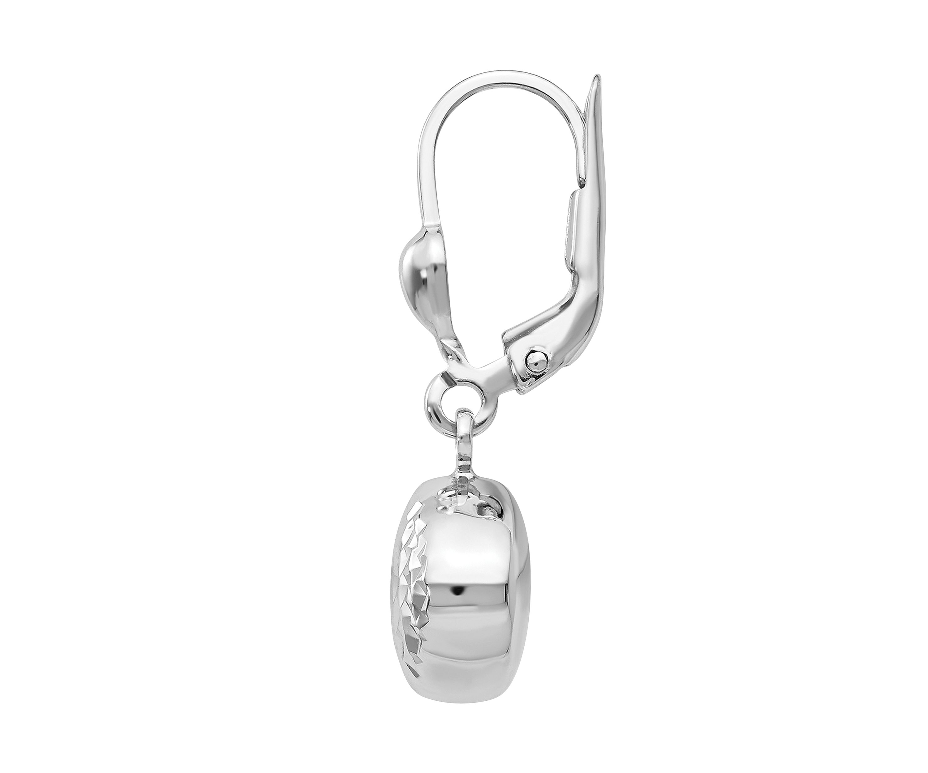 14K White Gold Polished and Diamond-Cut Dangle Leverback Earrings