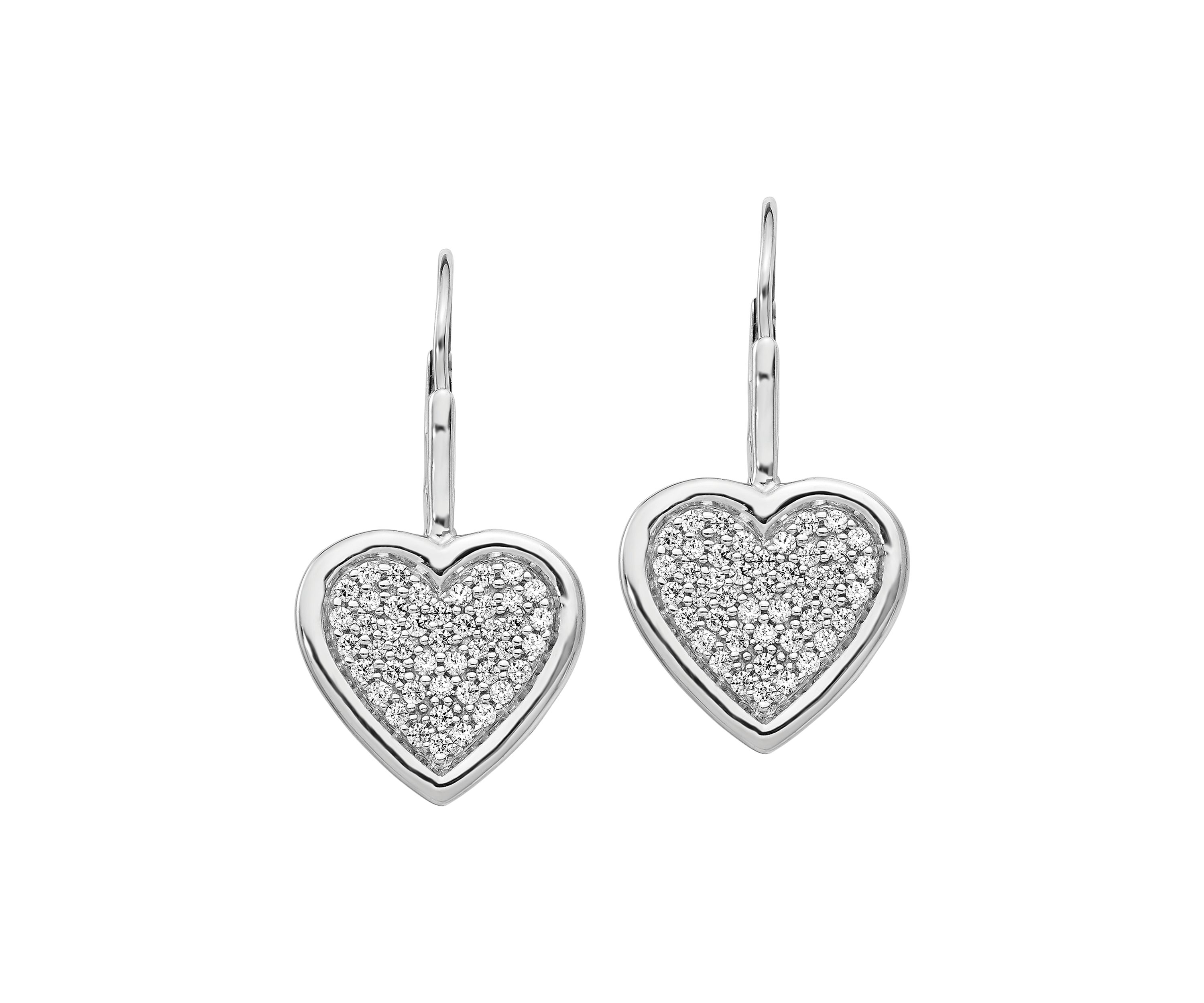 1/2 ct. t.w. Diamond Fancy Heart Lever Back Earrings in 14K White Gold