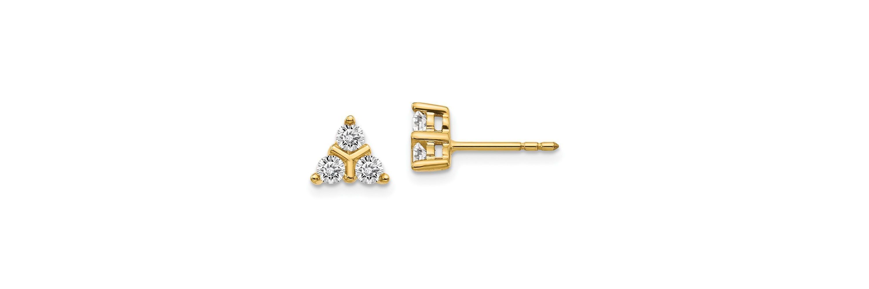 1/2 ct. t.w. 3-stone Diamond Triangle Earrings in 14K Yellow Gold