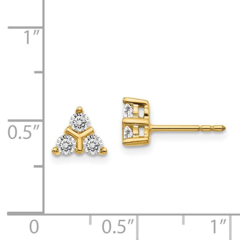 1/2 ct. t.w. 3-stone Diamond Triangle Earrings in 14K Yellow Gold