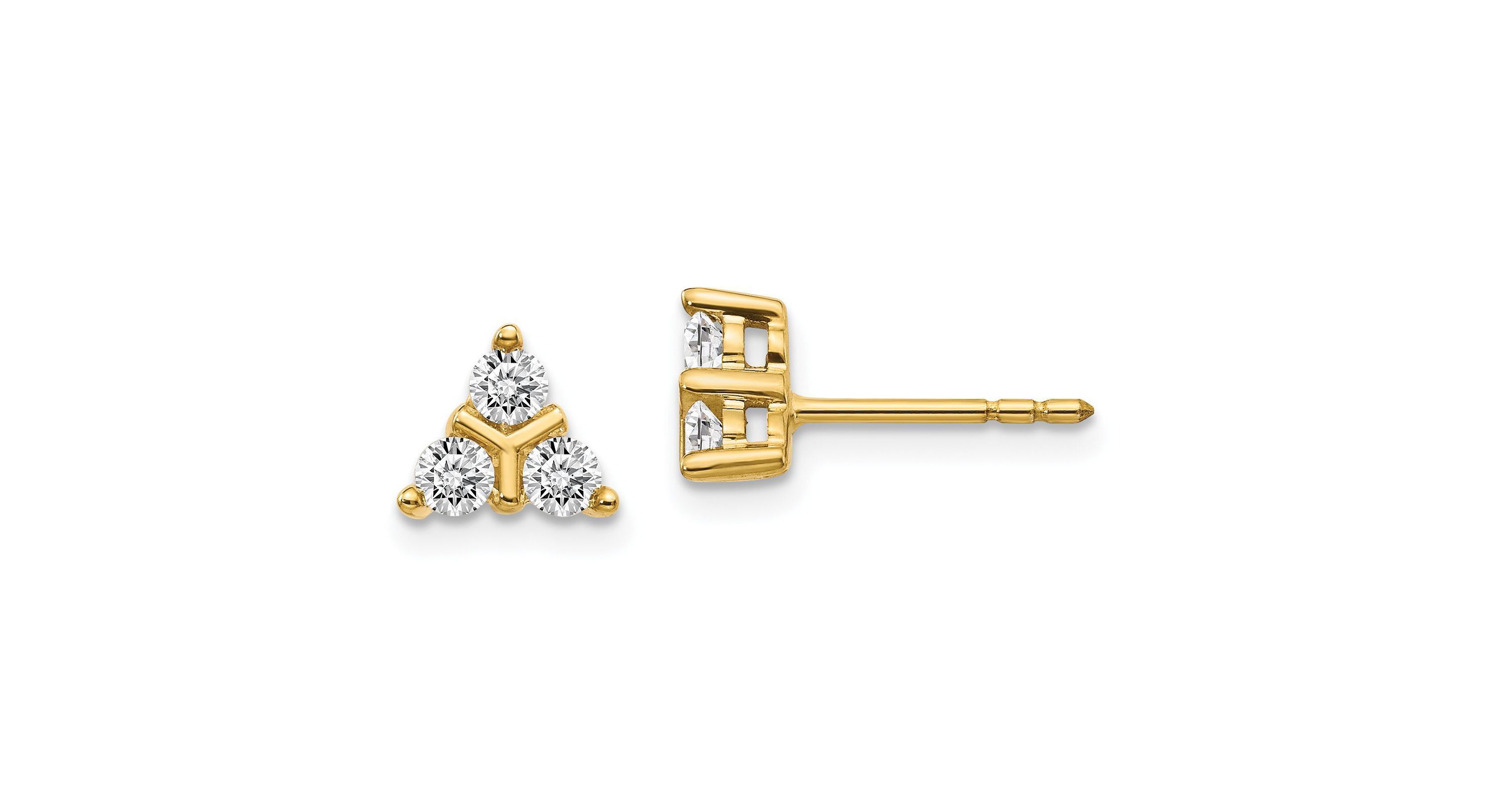 1/2 ct. t.w. 3-stone Diamond Triangle Earrings in 14K Yellow Gold