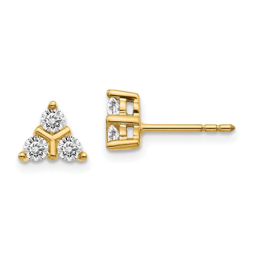 1/2 ct. t.w. 3-stone Diamond Triangle Earrings in 14K Yellow Gold