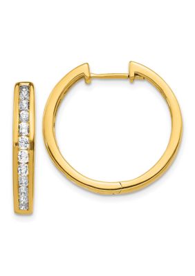 Belk & Co 1 ct. t.w. Diamond Hinged Hoop Earrings in 14K Yellow Gold -  0883957663791