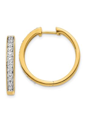 Belk & Co 3/4 ct. t.w. Diamond Hinged Hoop Earrings in 14K Yellow Gold