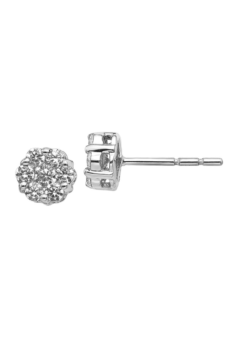 1/2 ct. t.w. Lab Grown Diamond Cluster Earrings in 14K White Gold