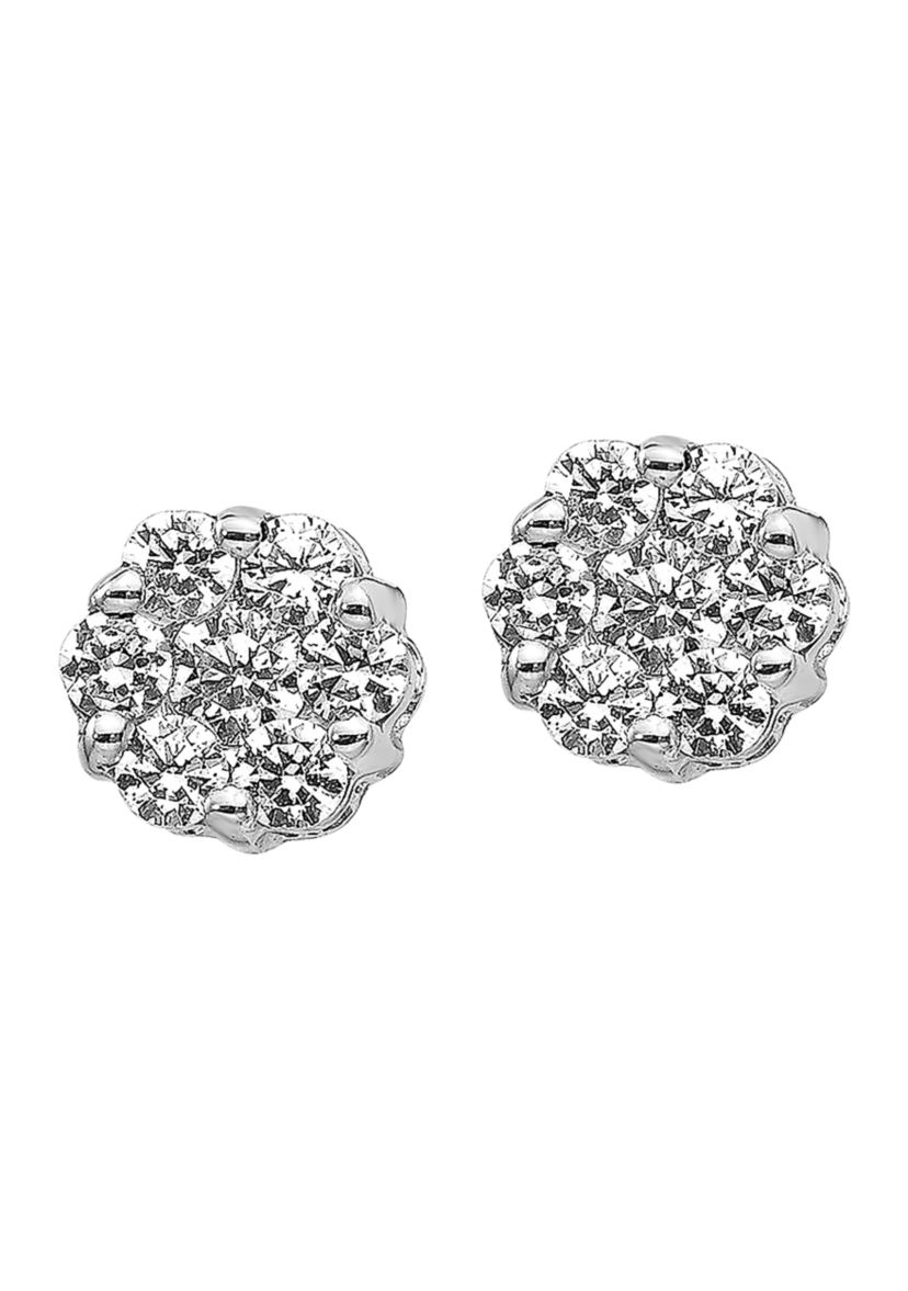 1/2 ct. t.w. Lab Grown Diamond Cluster Earrings in 14K White Gold