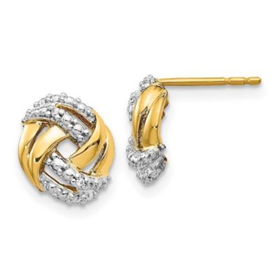 Belk & Co 0.012 ct. t.w. Diamond with Rhodium-plated Accents Round Post Earrings in 14K Yellow Gold