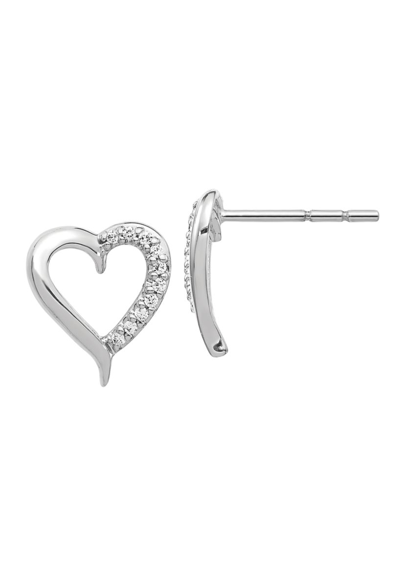 1/10 ct. t.w. Diamond Heart Post Earrings in 14K White Gold