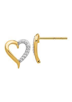 Belk & Co 1/10 ct. t.w. Diamond Heart Post Earrings in 14K Yellow Gold