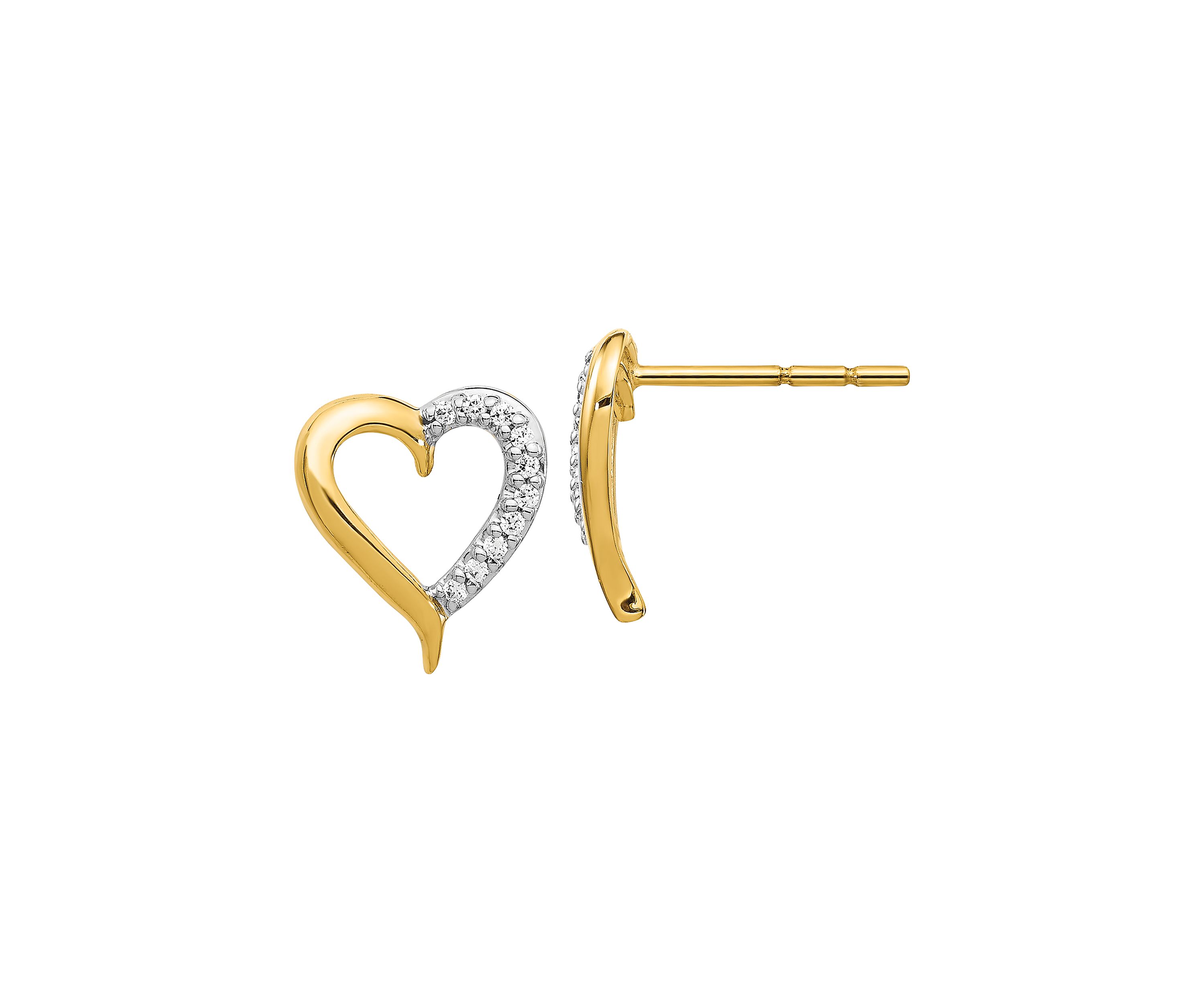 1/10 ct. t.w. Diamond Heart Post Earrings in 14K Yellow Gold