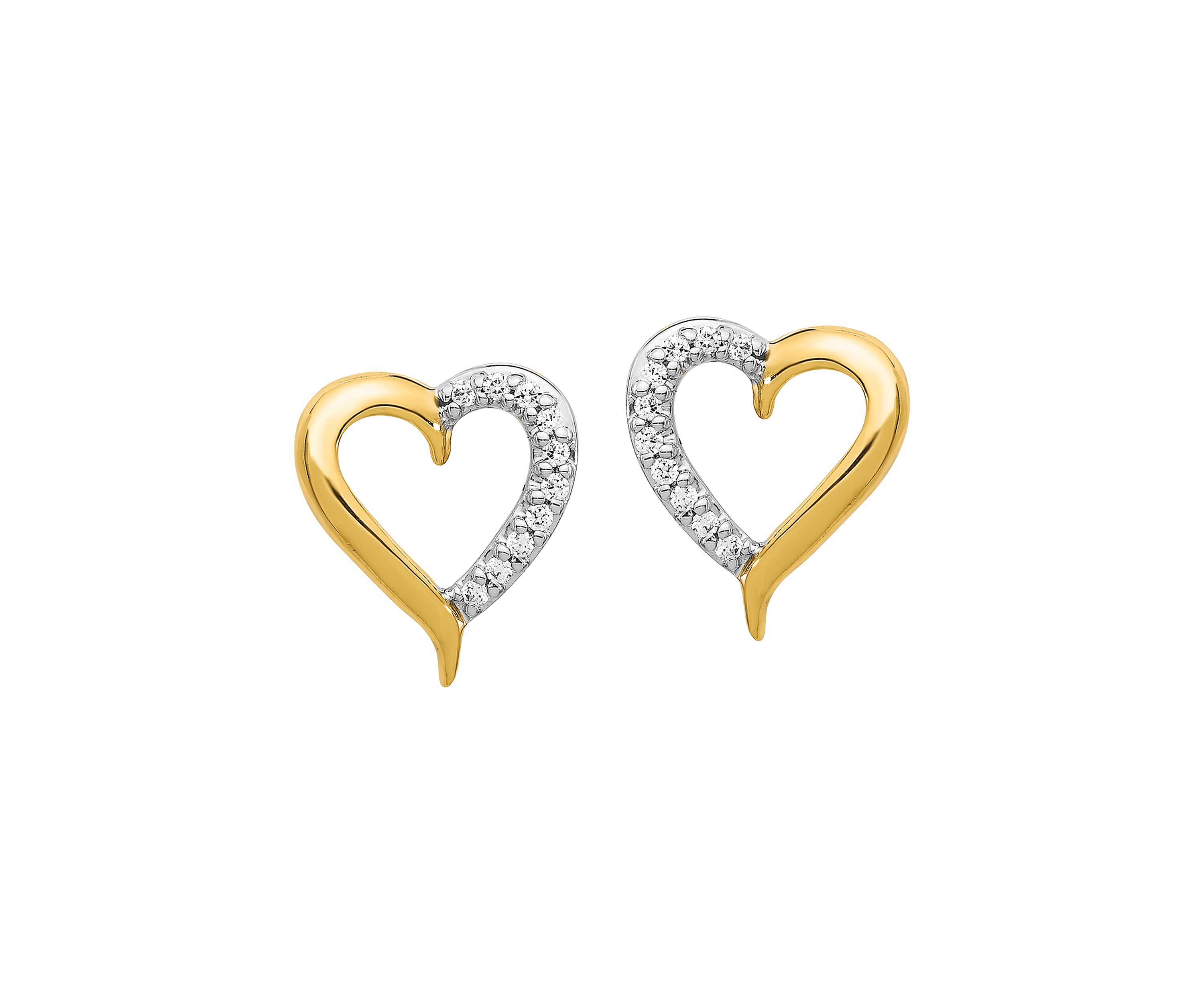 1/10 ct. t.w. Diamond Heart Post Earrings in 14K Yellow Gold