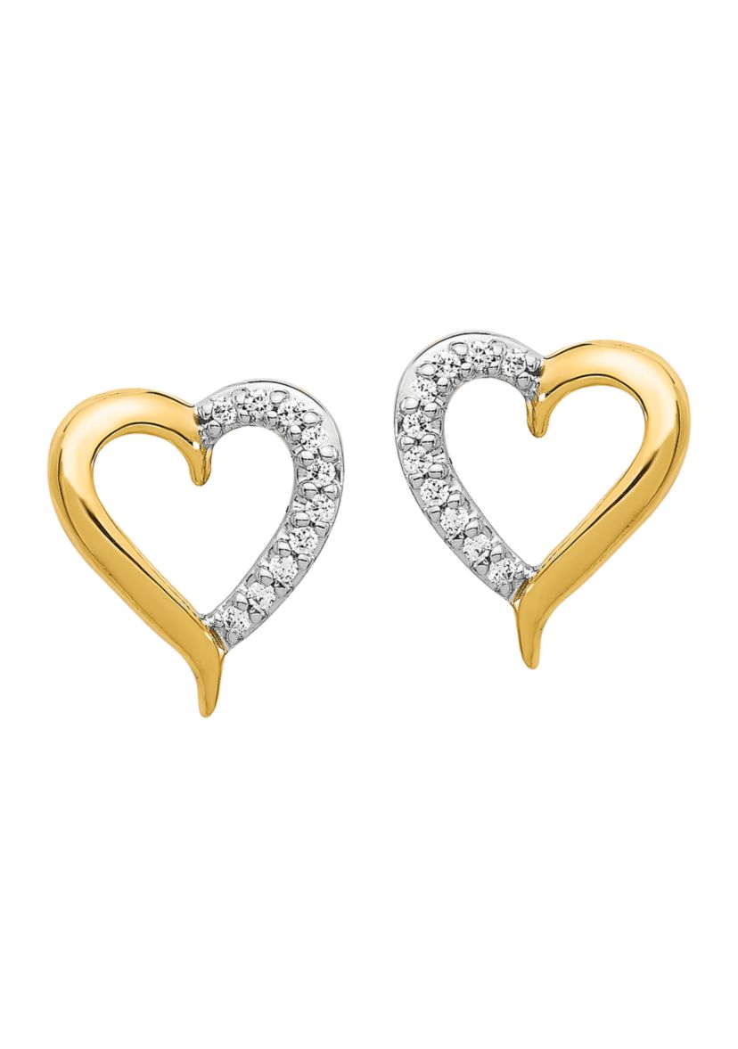 1/10 ct. t.w. Diamond Heart Post Earrings in 14K Yellow Gold