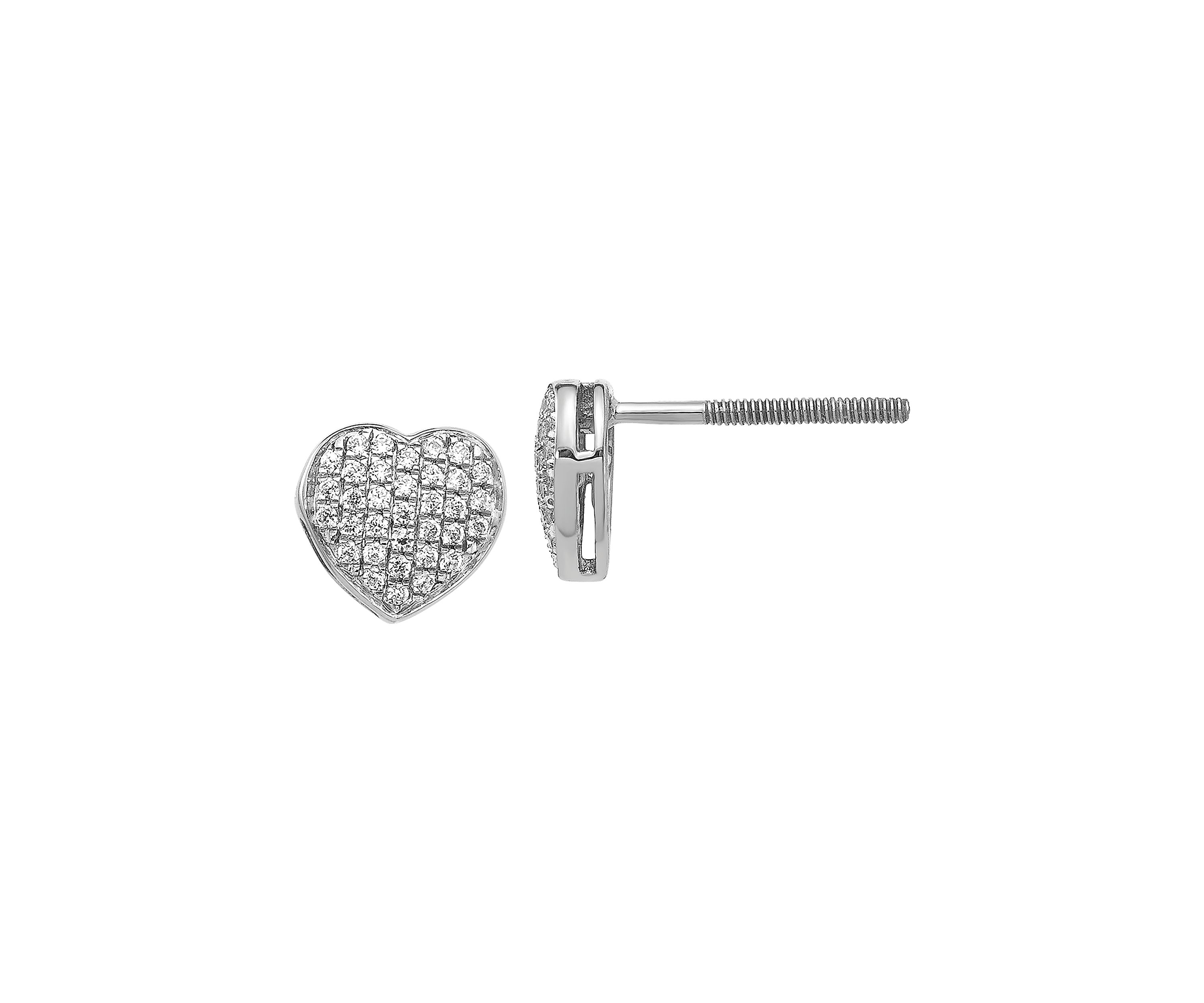 1/5 ct. t.w. Diamond Heart Screw Back Post Earrings in 14K White Gold