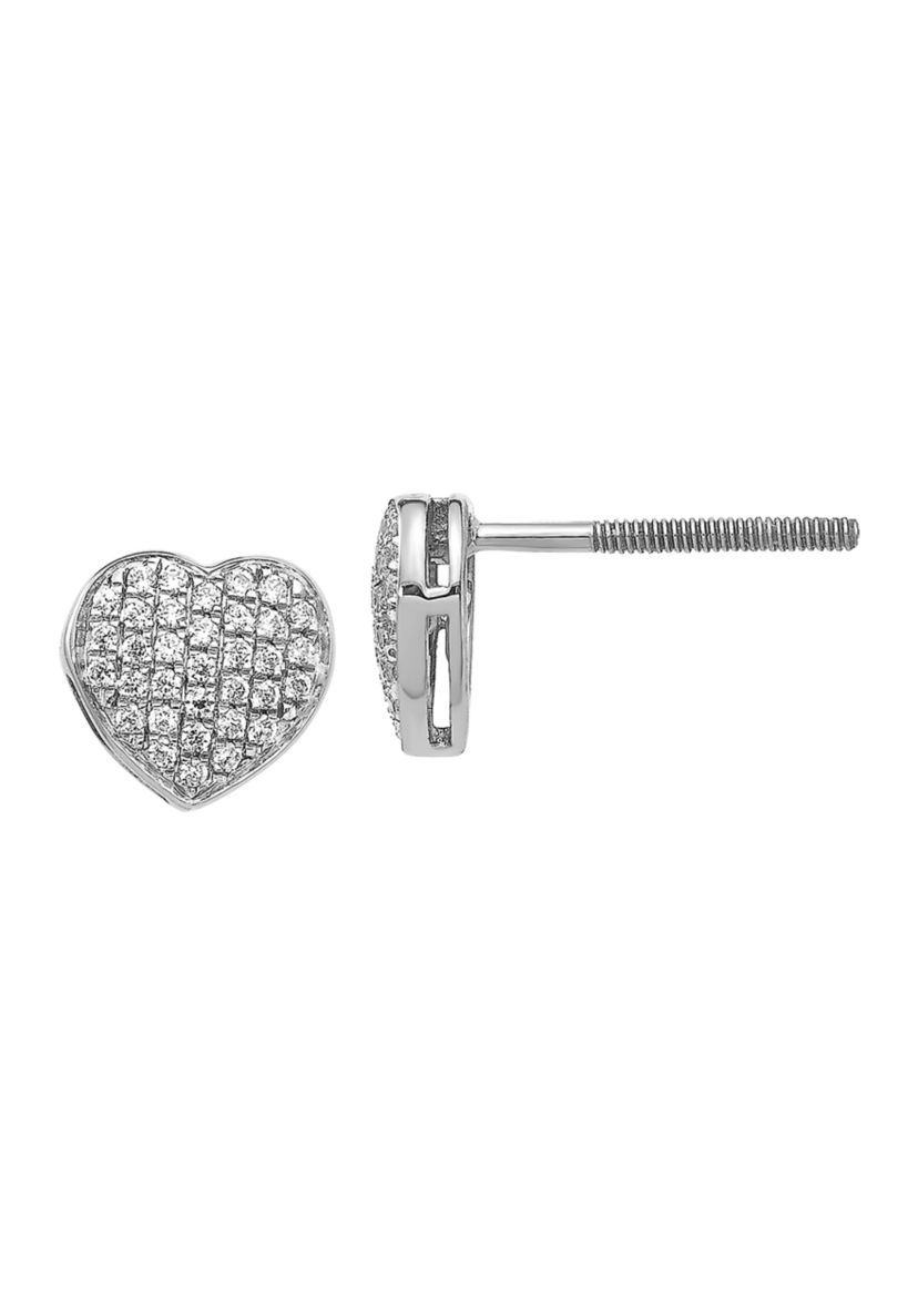 1/5 ct. t.w. Diamond Heart Screw Back Post Earrings in 14K White Gold