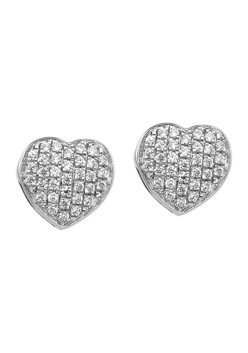 1/5 ct. t.w. Diamond Heart Screw Back Post Earrings in 14K White Gold