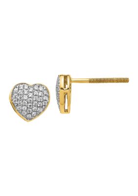 Belk & Co 1/5 ct. t.w. Diamond Heart Screw Back Post Earrings in 14K Yellow Gold