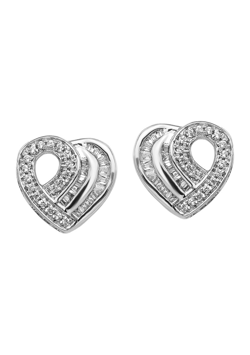 1/3 ct. t.w. Diamond Heart Post Earrings in 14K White Gold