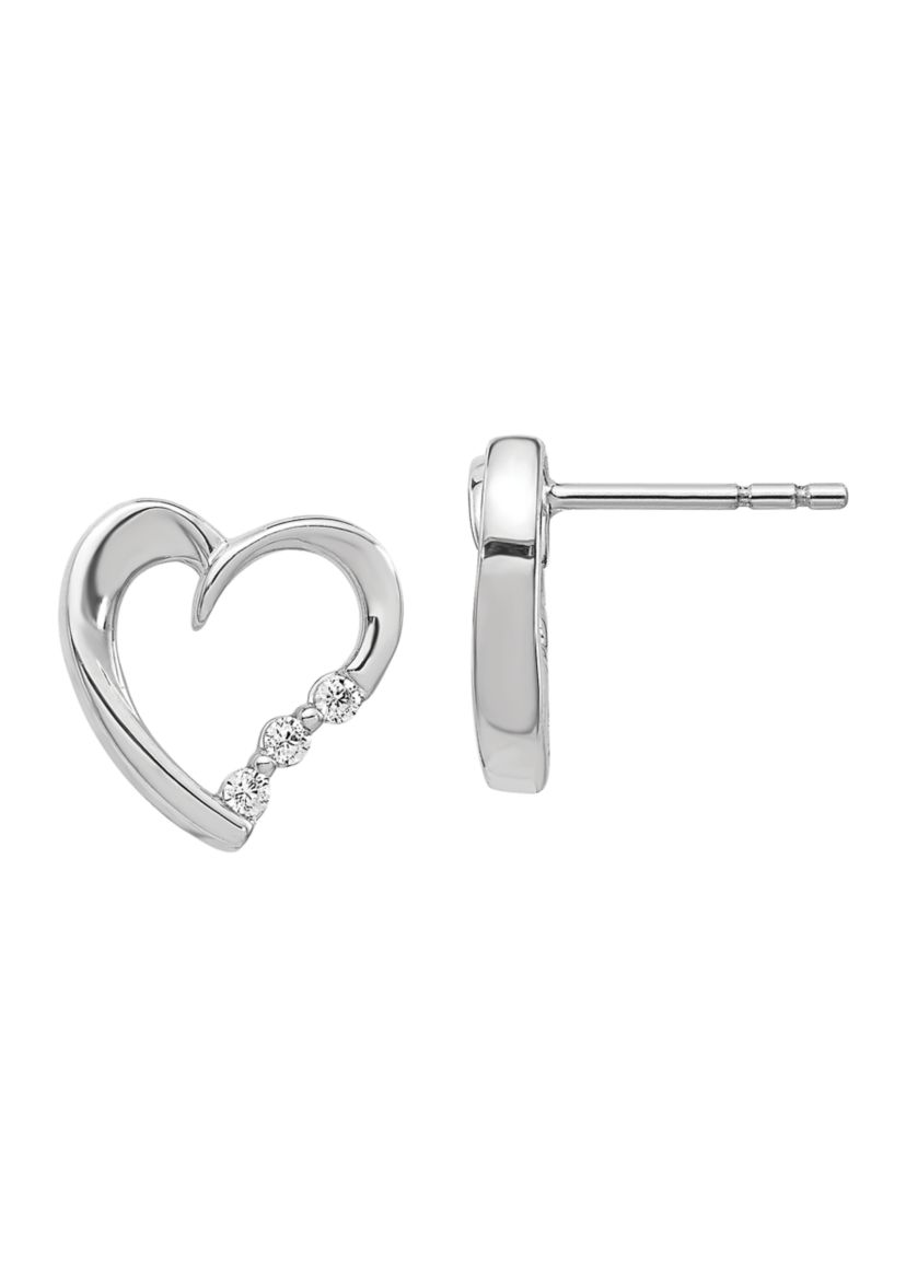1/8 ct. t.w. Diamond Heart Post Earrings in 14K White Gold