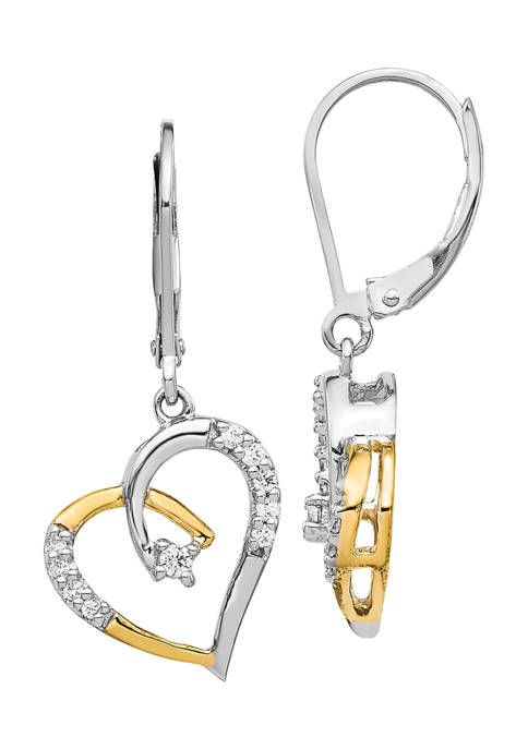 1/5 ct. t.w. Diamond Heart Lever Back Earrings in 14K Yellow and White Gold