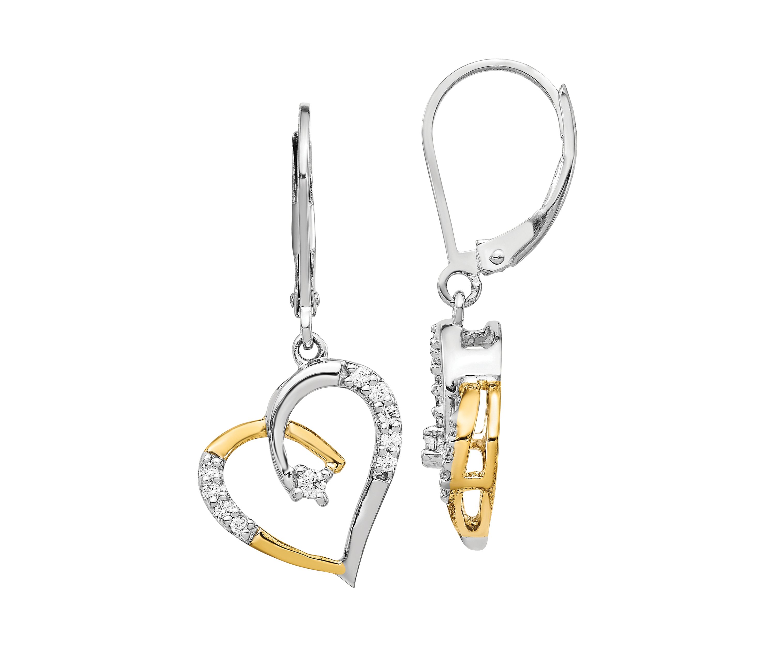 1/5 ct. t.w. Diamond Heart Lever Back Earrings in 14K Yellow and White Gold