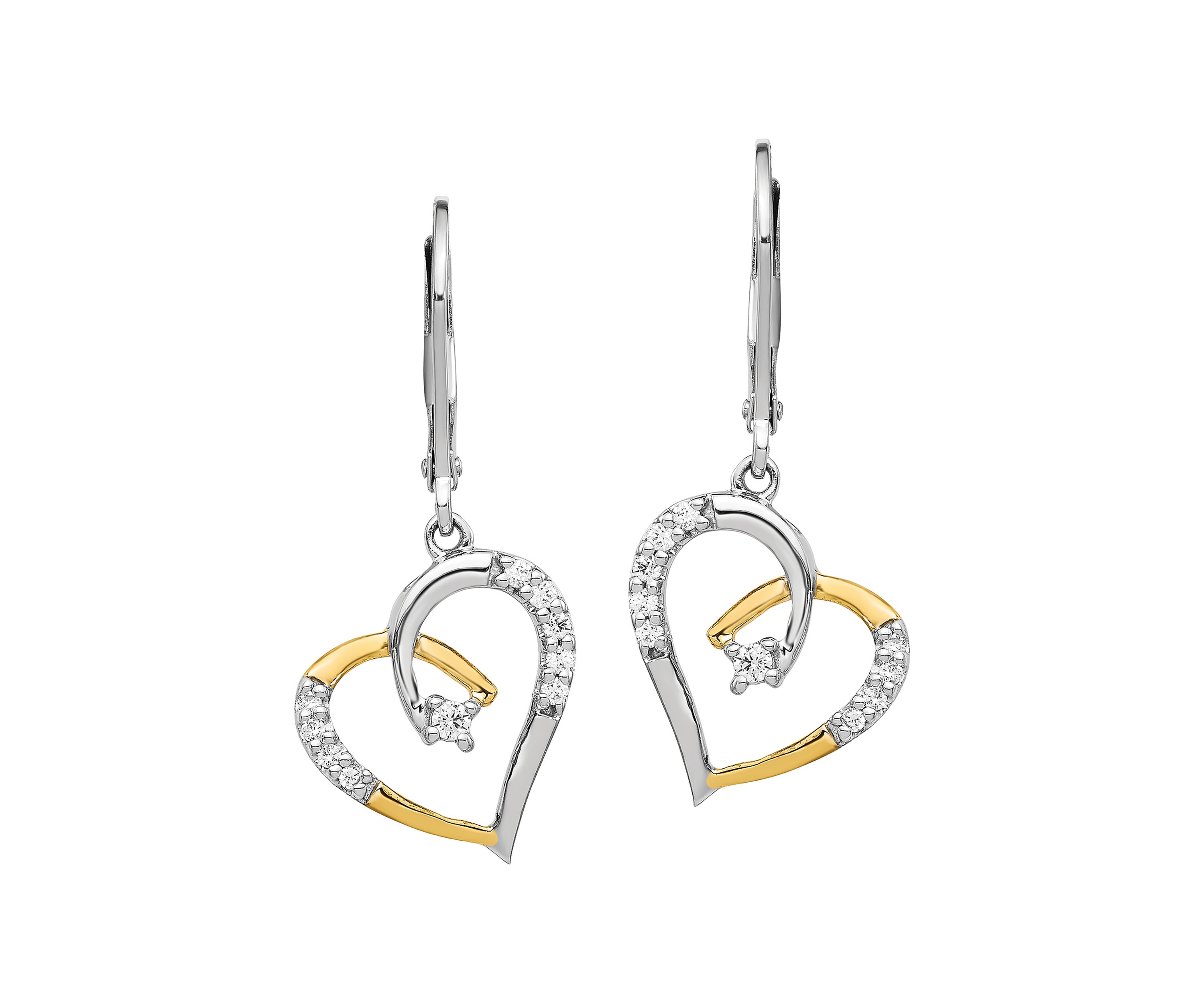 1/5 ct. t.w. Diamond Heart Lever Back Earrings in 14K Yellow and White Gold