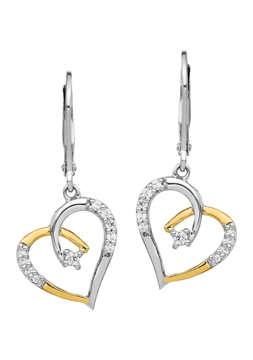 1/5 ct. t.w. Diamond Heart Lever Back Earrings in 14K Yellow and White Gold