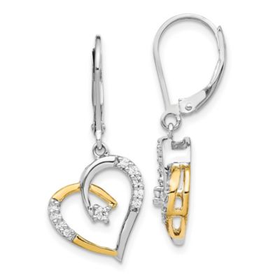 Belk & Co Lab Created 1/5 ct. t.w. Lab Grown Diamond Heart Leverback Earrings in 14K Yellow and White Gold