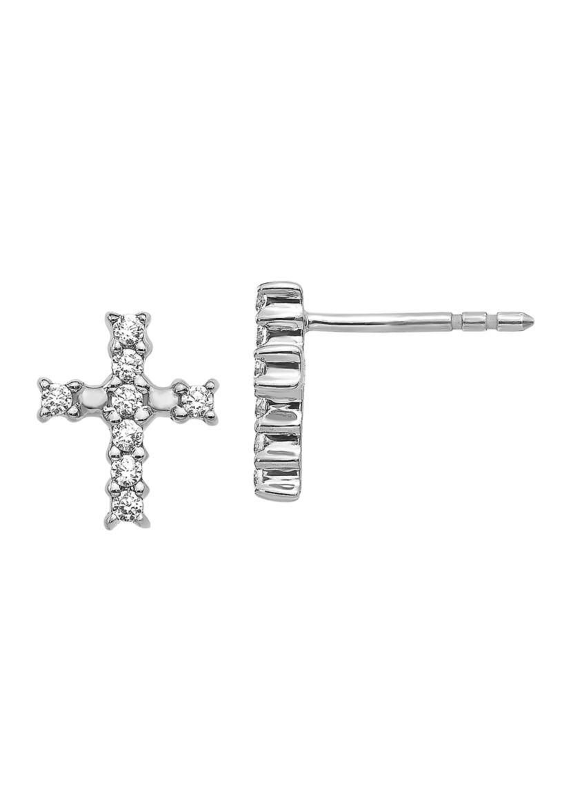 1/5 ct. t.w. Lab Grown Diamond Cross Earrings in 14K White Gold