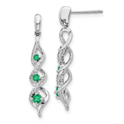 Belk & Co 3/8 ct. t.w. Emerald and 1/8 ct. t.w. Diamond Post Dangle Earrings in 14K White Gold