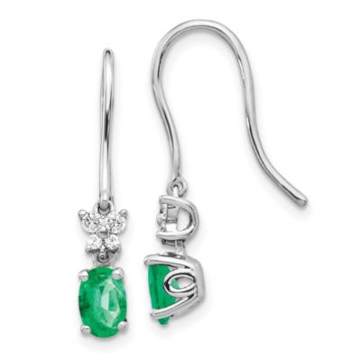 Belk & Co 7/8 ct. t.w. Emerald and 1/8 ct. t.w. Diamond Dangle Earrings in 14K White Gold -  5400058EM5600EM013WA