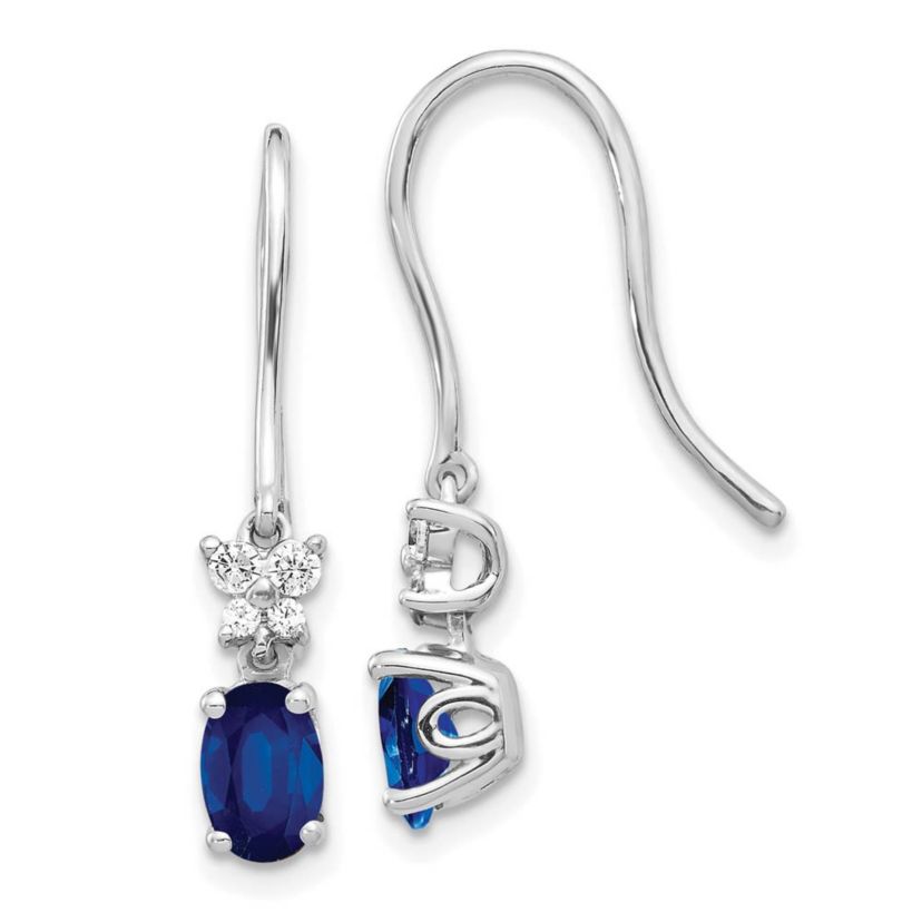 1/8 ct. t.w. Sapphire and 1/8 ct. t.w. Diamond Shepherd Hook Earrings in 14K White Gold
